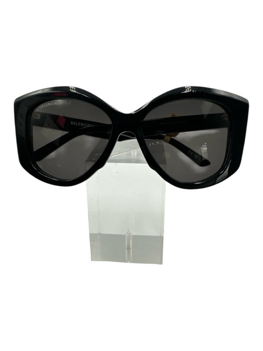 Balenciaga Black Acetate Cat Eye Squarish Sunglasses Black