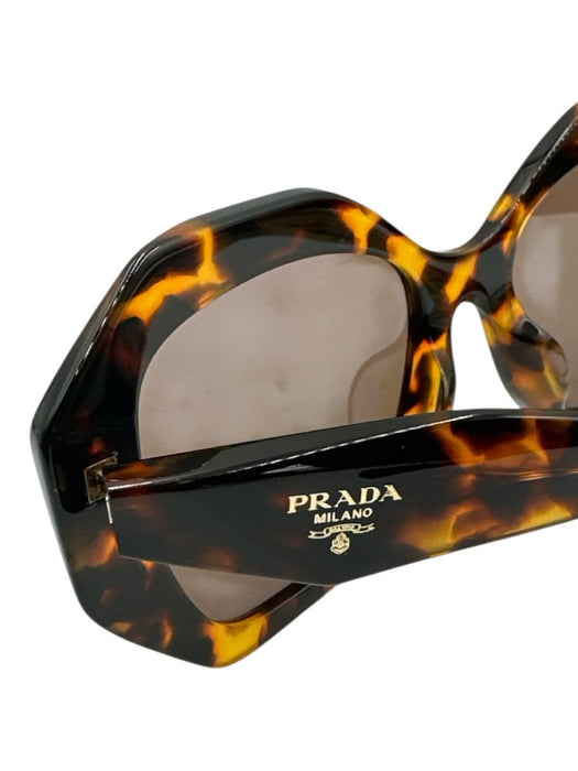 Prada Brown & Yellow Acetate Geometric Tortoiseshell Squarish Sunglasses Brown & Yellow