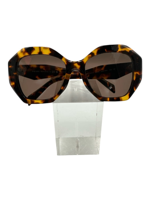 Prada Brown & Yellow Acetate Geometric Tortoiseshell Squarish Sunglasses Brown & Yellow