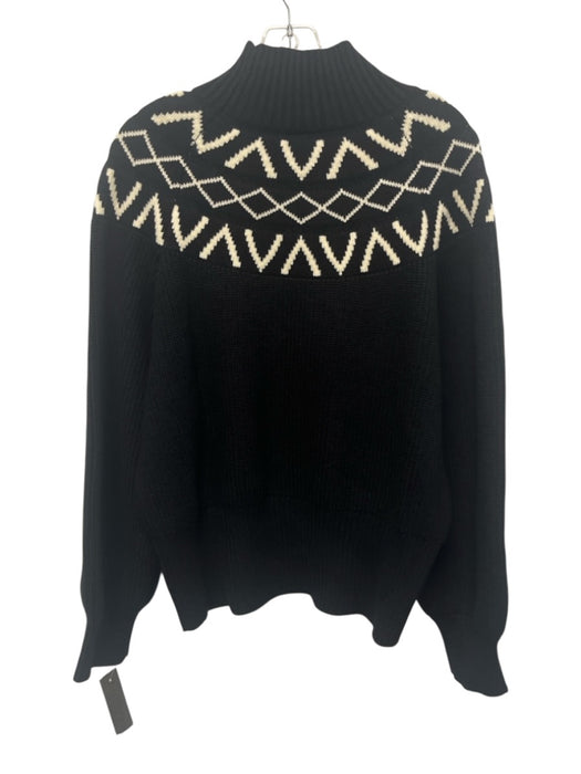 Varley Size Large Black & Cream Viscose Blend Knit Balloon Sleeve Sweater Black & Cream / Large