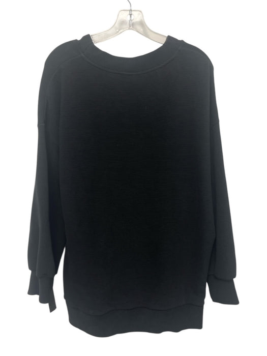 Varley Size M Black Cotton Blend Ribbed Side Zips Sweatshirt Over Size Sweater Black / M