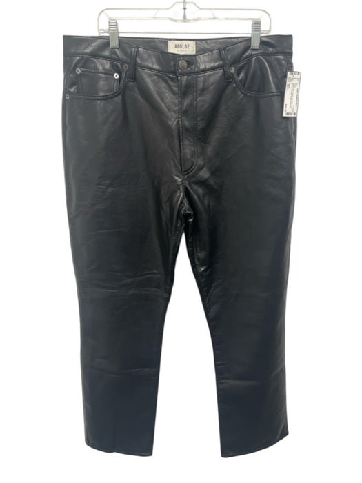 Agolde Size 34 Black Faux Leather High Rise Zip & Button 5 Pocket Straight Pants Black / 34