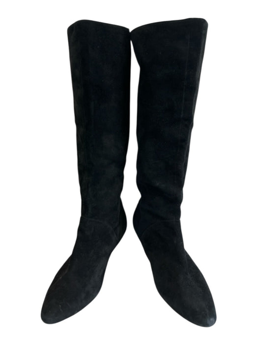 Silent D Shoe Size 9 Black Suede Round Toe Kitten Heel Slouchy Knee Boots Black / 9