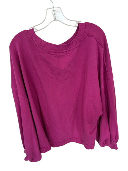 Free People Size S Magenta Cotton Long Balloon Sleeve Raw Hem Sweatshirt Magenta / S