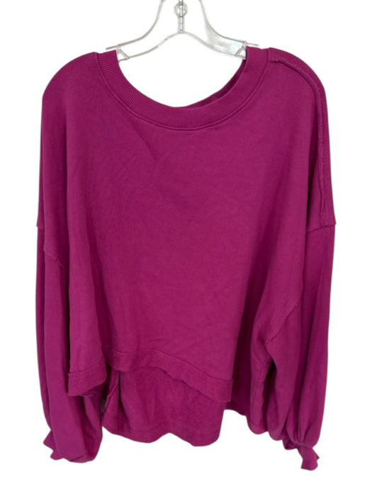 Free People Size S Magenta Cotton Long Balloon Sleeve Raw Hem Sweatshirt Magenta / S