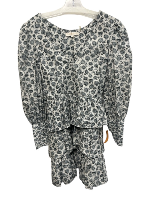 Love Shack Fancy Size 2 Gray, White, Black Cotton Long puff sleeve V Neck Dress Gray, White, Black / 2
