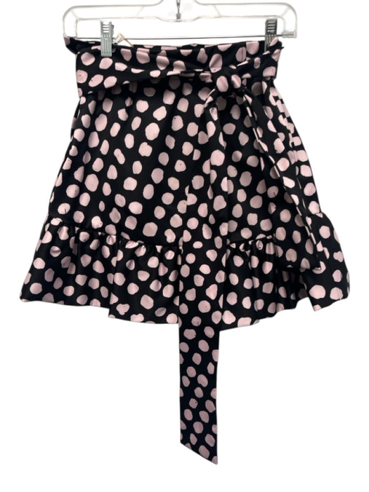 Tanya Taylor Size XS Black & Pink Polyester Faux Wrap Polka Dot Ruffle Skirt Black & Pink / XS