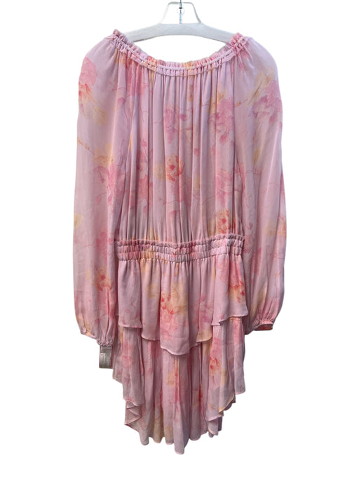 Love Shack Fancy Size M Pink Viscose Long Sleeve Tie Front Elastic Waist Dress Pink / M