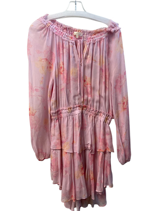 Love Shack Fancy Size M Pink Viscose Long Sleeve Tie Front Elastic Waist Dress Pink / M