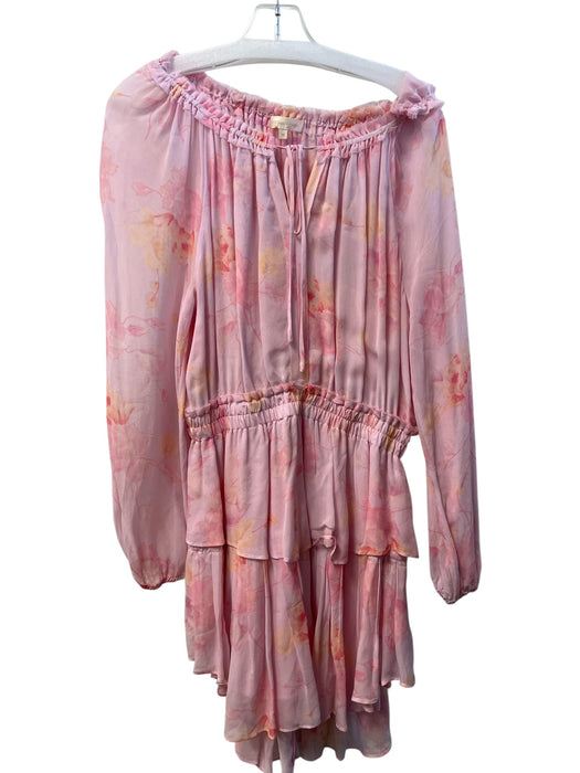 Love Shack Fancy Size M Pink Viscose Long Sleeve Tie Front Elastic Waist Dress Pink / M