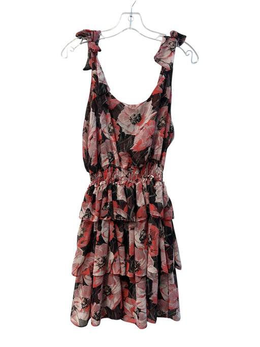 Misa Size M Black & Red Viscose Sleeveless tie strap Elastic Waist Floral Dress Black & Red / M