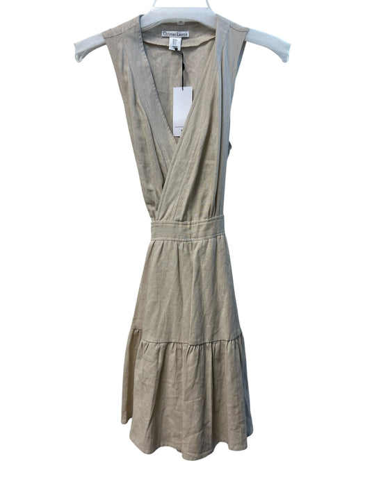Christian Lacroix Size S Beige Linen & Rayon Sleeveless Deep V neck Mini Dress Beige / S