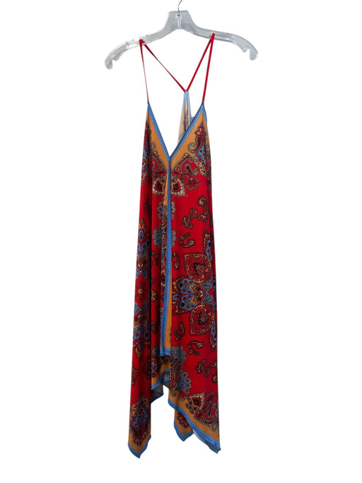 Zara Size S Red & Blue Polyester Spaghetti Strap V Neck Paisley Print Dress Red & Blue / S