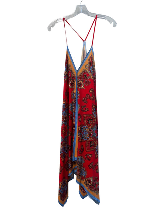 Zara Size S Red & Blue Polyester Spaghetti Strap V Neck Paisley Print Dress Red & Blue / S