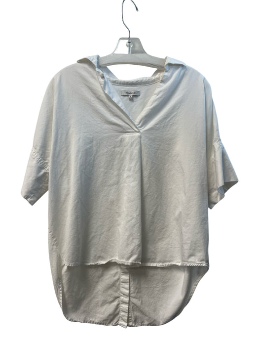 Madewell Size M White Cotton Blend Collared V Neck & Back Short Sleeve Top White / M