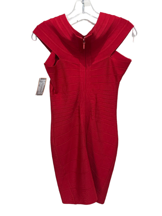 Herve Leger Size Large Red Rayon Blend Bandage Off Shoulder Sleeveless Dress