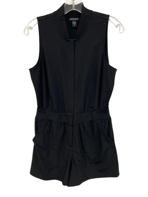 Athleta Size 8 Black Polyester Blend Zip Up Elastic Waist Sleeveless Romper Black / 8