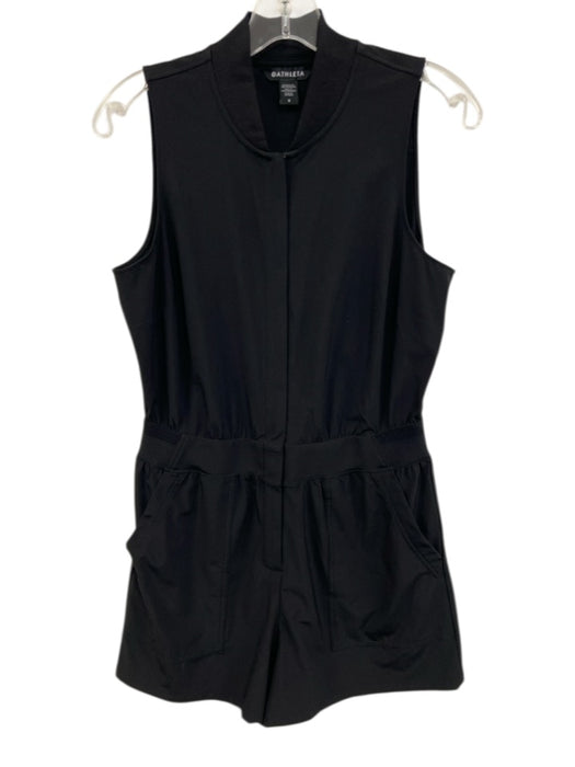 Athleta Size 8 Black Polyester Blend Zip Up Elastic Waist Sleeveless Romper Black / 8