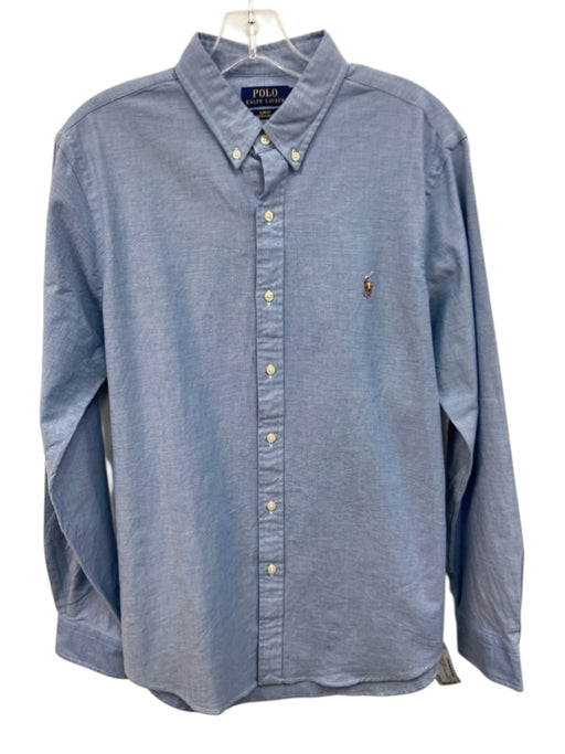 Polo Size L Blue Cotton Solid Oxford Button up Men's Long Sleeve Shirt Blue / L
