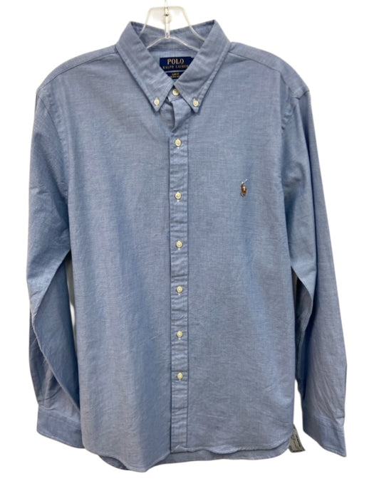 Polo Size L Blue Cotton Solid Oxford Button up Men's Long Sleeve Shirt Blue / L