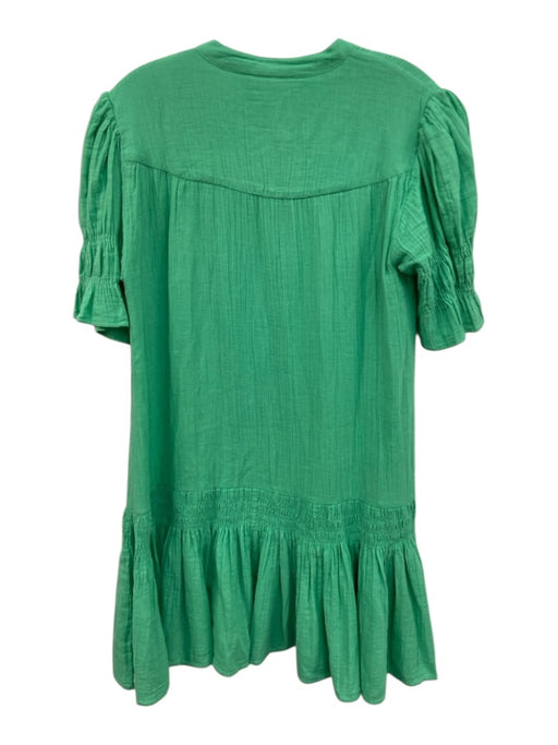 Oliphant Size S Light Green Cotton Puff Short Sleeve V Neck Front strings Dress Light Green / S