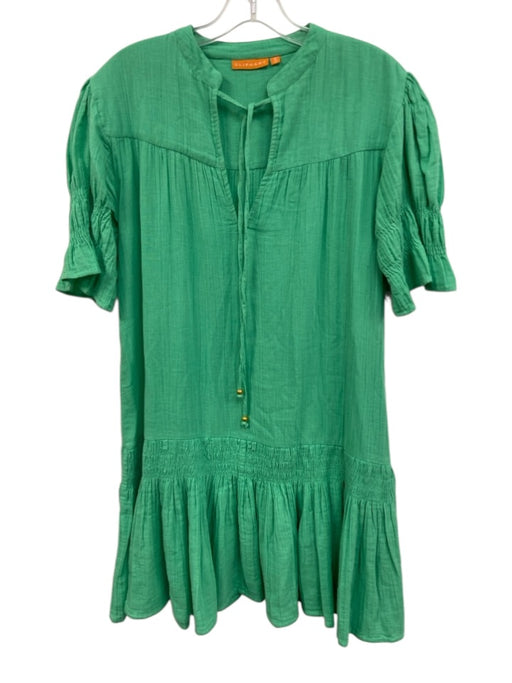 Oliphant Size S Light Green Cotton Puff Short Sleeve V Neck Front strings Dress Light Green / S