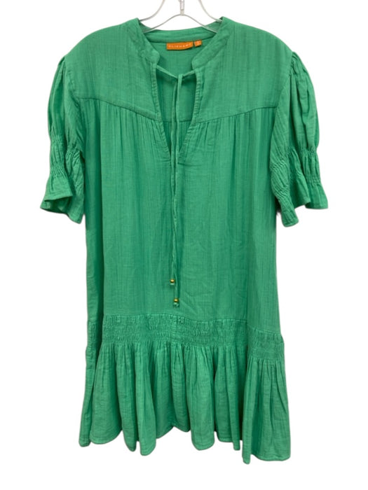 Oliphant Size S Light Green Cotton Puff Short Sleeve V Neck Front strings Dress Light Green / S