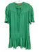 Oliphant Size S Light Green Cotton Puff Short Sleeve V Neck Front strings Dress Light Green / S