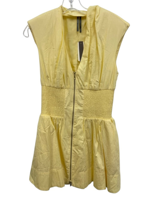 Anthropologie Size S Butter Yellow Cotton V Neck Front Zip Elastic Waist Dress Butter Yellow / S