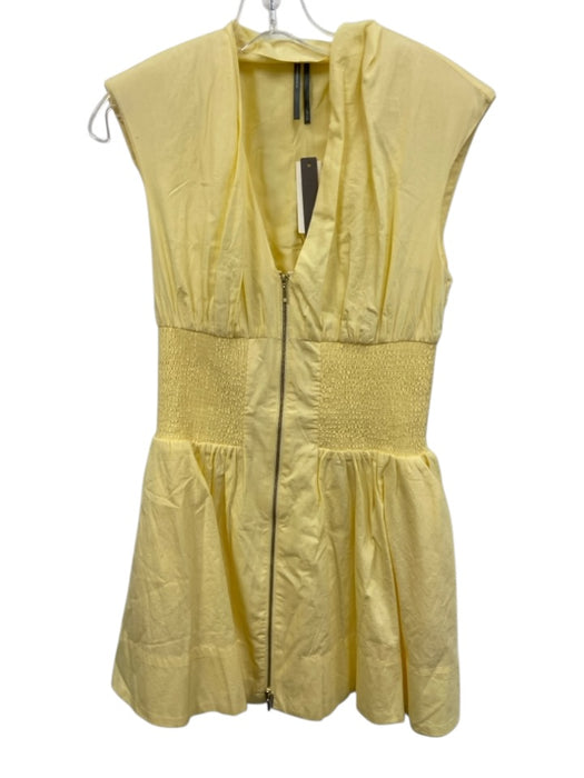 Anthropologie Size S Butter Yellow Cotton V Neck Front Zip Elastic Waist Dress Butter Yellow / S