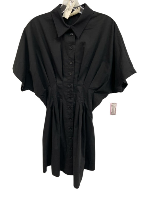 Exquise Size S Black Polyester Blend Collar Neck Waist Pleats Short Sleeve Dress Black / S