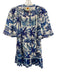 Farm Rio Size M blue and white Cotton Blend Tropical Print Button Down Dress blue and white / M