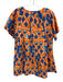 Marea Size M Orange and Blue Cotton V Neck Abstract Short Sleeve Straight Dress Orange and Blue / M