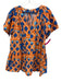 Marea Size M Orange and Blue Cotton V Neck Abstract Short Sleeve Straight Dress Orange and Blue / M