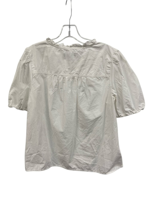 J Crew Size M White Cotton Ruffled Neck Front Button Closure Puffed Top White / M