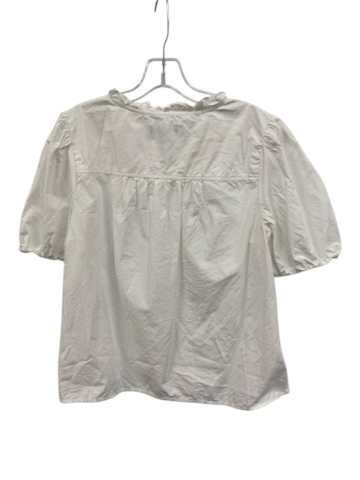 J Crew Size M White Cotton Ruffled Neck Front Button Closure Puffed Top White / M
