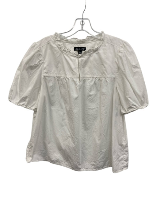 J Crew Size M White Cotton Ruffled Neck Front Button Closure Puffed Top White / M