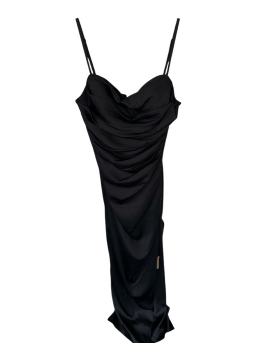 Liv Foster Size 0 Black Polyester Spaghetti Strap Padding Pleat Detail Gown Black / 0