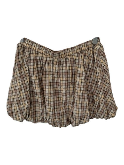 The Vintage Shop Size XS Taupe & Tan Polyester Blend Elastic Waist Plaid Skort Taupe & Tan / XS