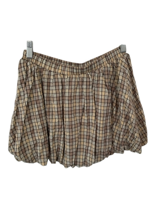 The Vintage Shop Size XS Taupe & Tan Polyester Blend Elastic Waist Plaid Skort Taupe & Tan / XS