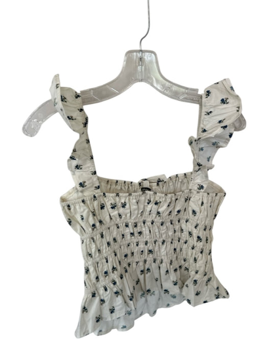 Needii Size M Cream & Blue Cotton Sleeveless smocked Flowers Peplum Top Cream & Blue / M