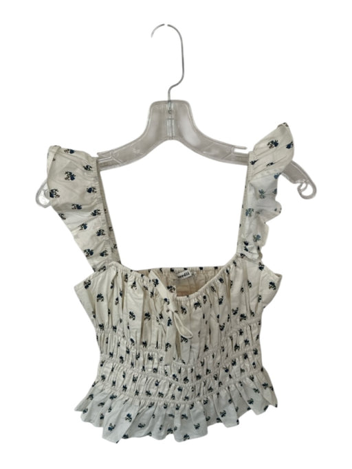 Needii Size M Cream & Blue Cotton Sleeveless smocked Flowers Peplum Top Cream & Blue / M
