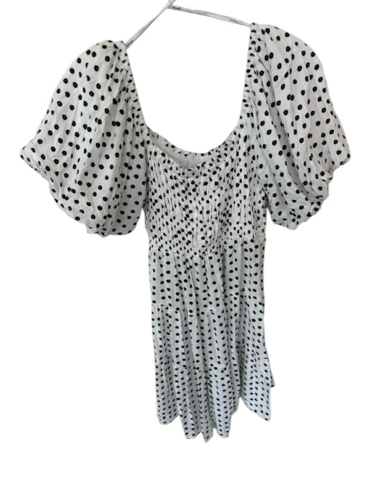 Minkpink Size M White & Black Rayon Short Balloon Sleeve Flowers Smocked Dress White & Black / M