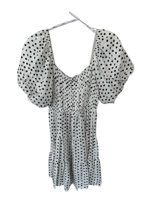 Minkpink Size M White & Black Rayon Short Balloon Sleeve Flowers Smocked Dress White & Black / M