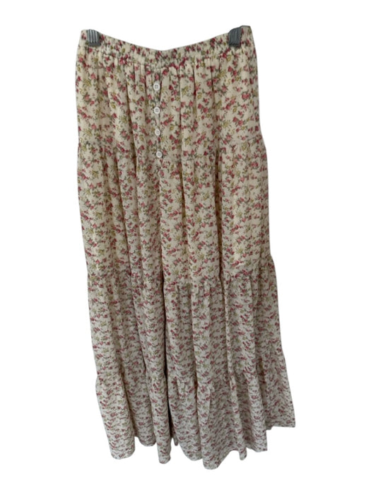 Lulus Size XXS Cream & Red Polyester Elastic Waist Flowers Lined Maxi Skirt Cream & Red / XXS