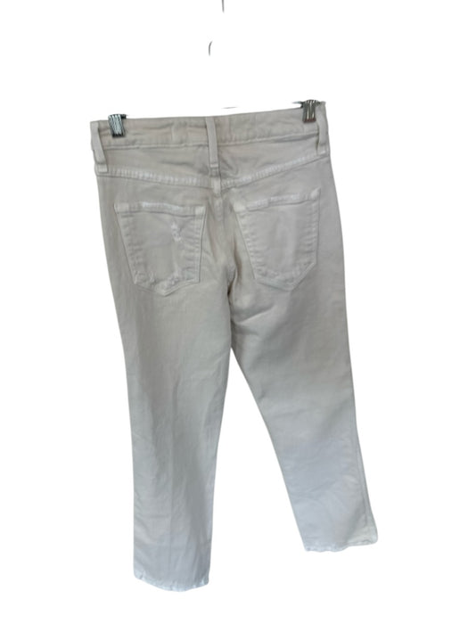 AMO Size 25 Cream Cotton Blend High Waist Straight Leg Raw Hem Distressed Jeans Cream / 25