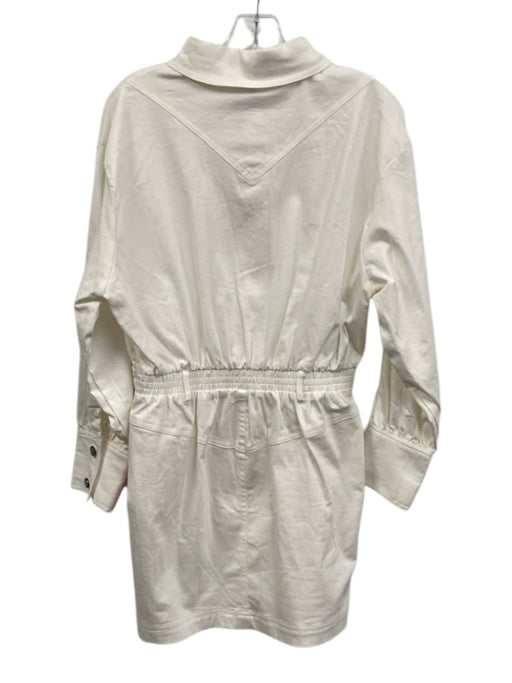 TCEC Size M White Cotton Blend Denim Long Balloon Sleeve 1/2 Button Front Dress White / M