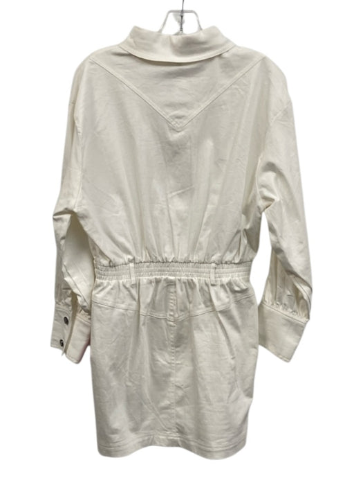 TCEC Size M White Cotton Blend Denim Long Balloon Sleeve 1/2 Button Front Dress White / M