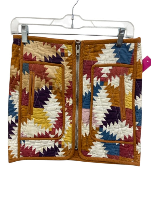 Isabel Etoile Marant Size 36 Brown & Multi Cotton Geometric Quilted Mini Skirt Brown & Multi / 36
