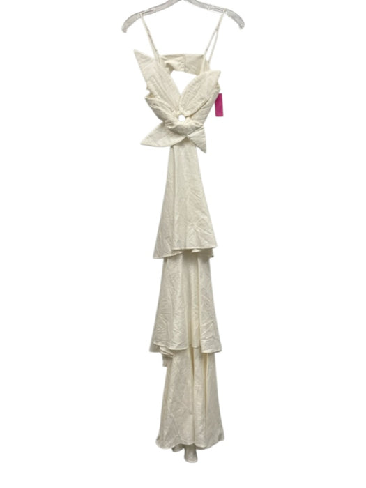 Farm Rio Size XXS Cream White Linen Blend Cutout Design Spaghetti Strap Dress Cream White / XXS